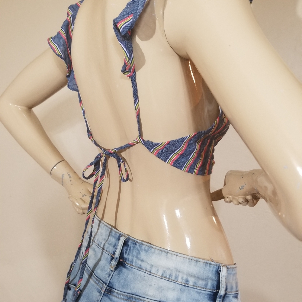 WILD HONEY STRIPED RUFFLE CROP TOP. - Picture 7 of 8